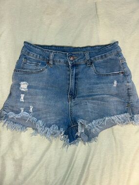 Distressed Blue Denim Women's Cutoff Shorts